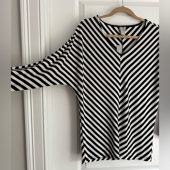 NWT Chico’s Travelers Black White Striped Dolman Sleeve Top Size 1 (US 8/10) - Picture 5 of 8